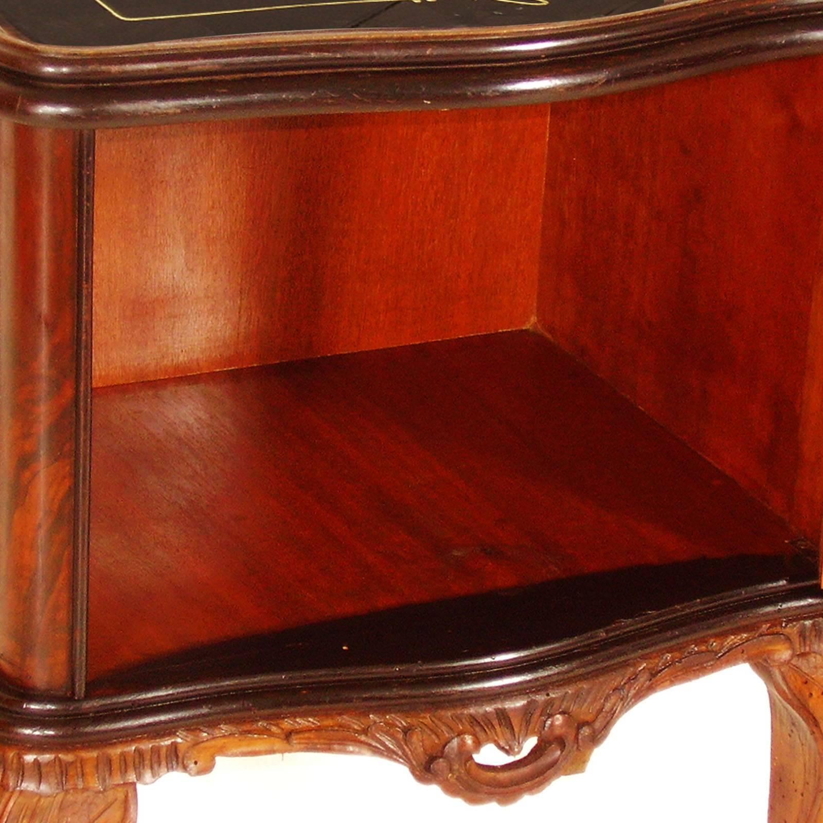 Chippendale Venetian Early 20th Century Baroque Nightstand Hand-Carved Walnut, Burl Restored For Sale