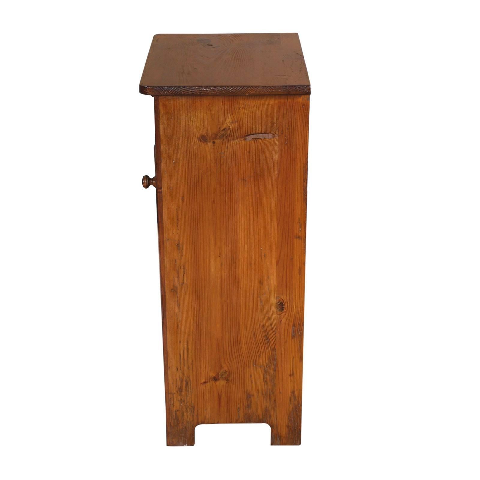 Italian Early 20th Century Country Rustic Tyrolean Nightstand in Solid Pine Restored Wax For Sale