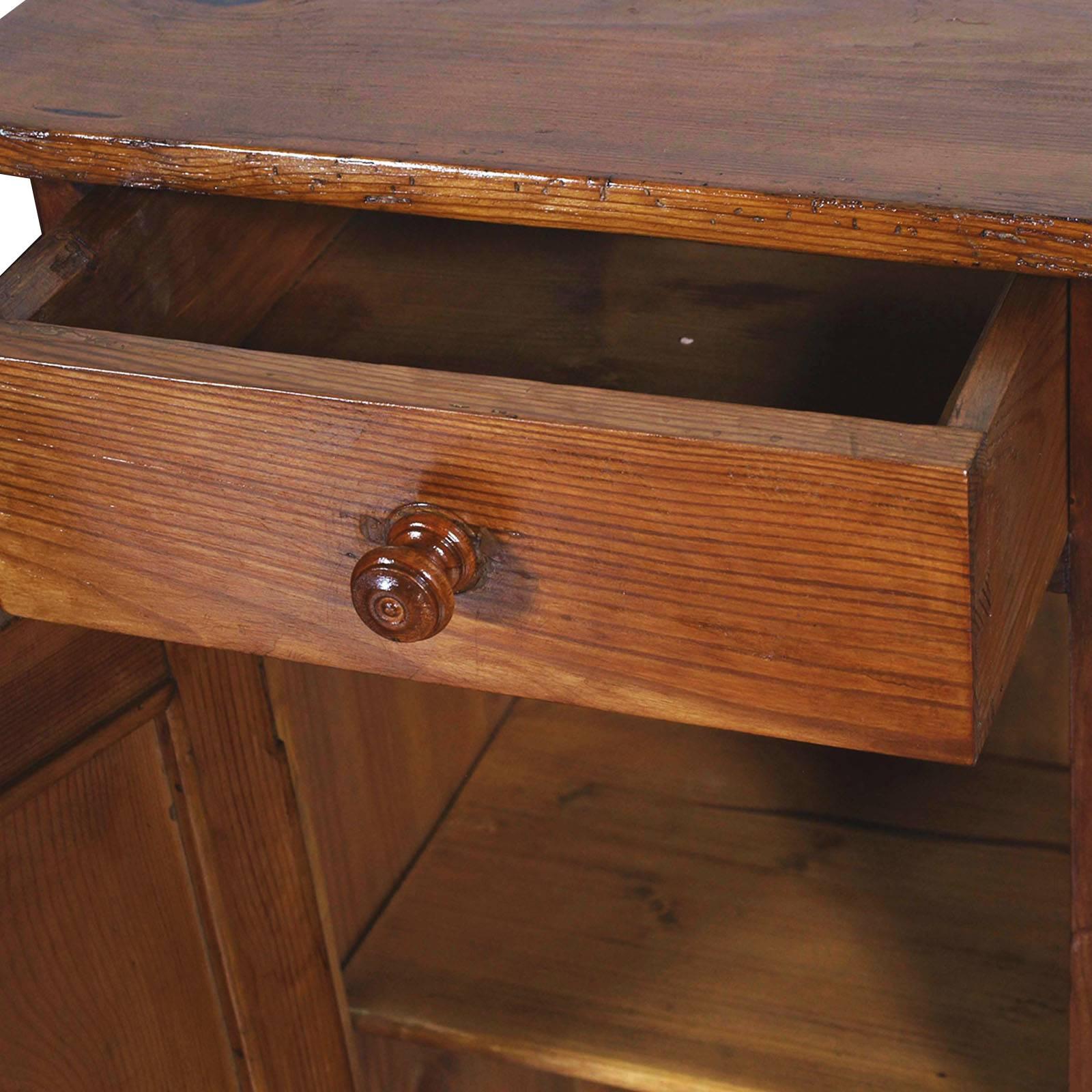 Early 20th Century Country Rustic Tyrolean Nightstand in Solid Pine Restored Wax For Sale 1