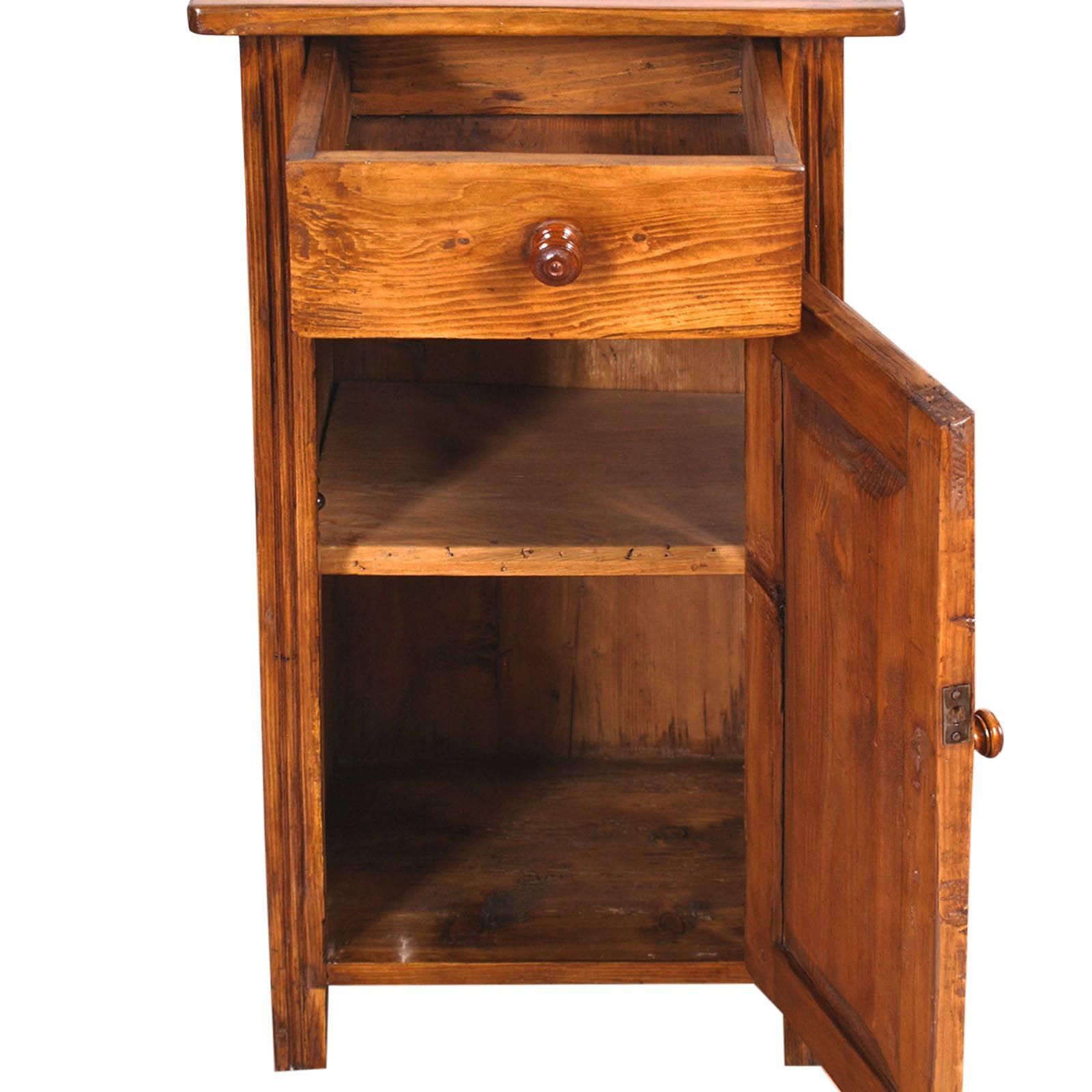 Pine 19th Century Country Rustic Tyrolean Nightstand Larch Restored Polished Wax For Sale
