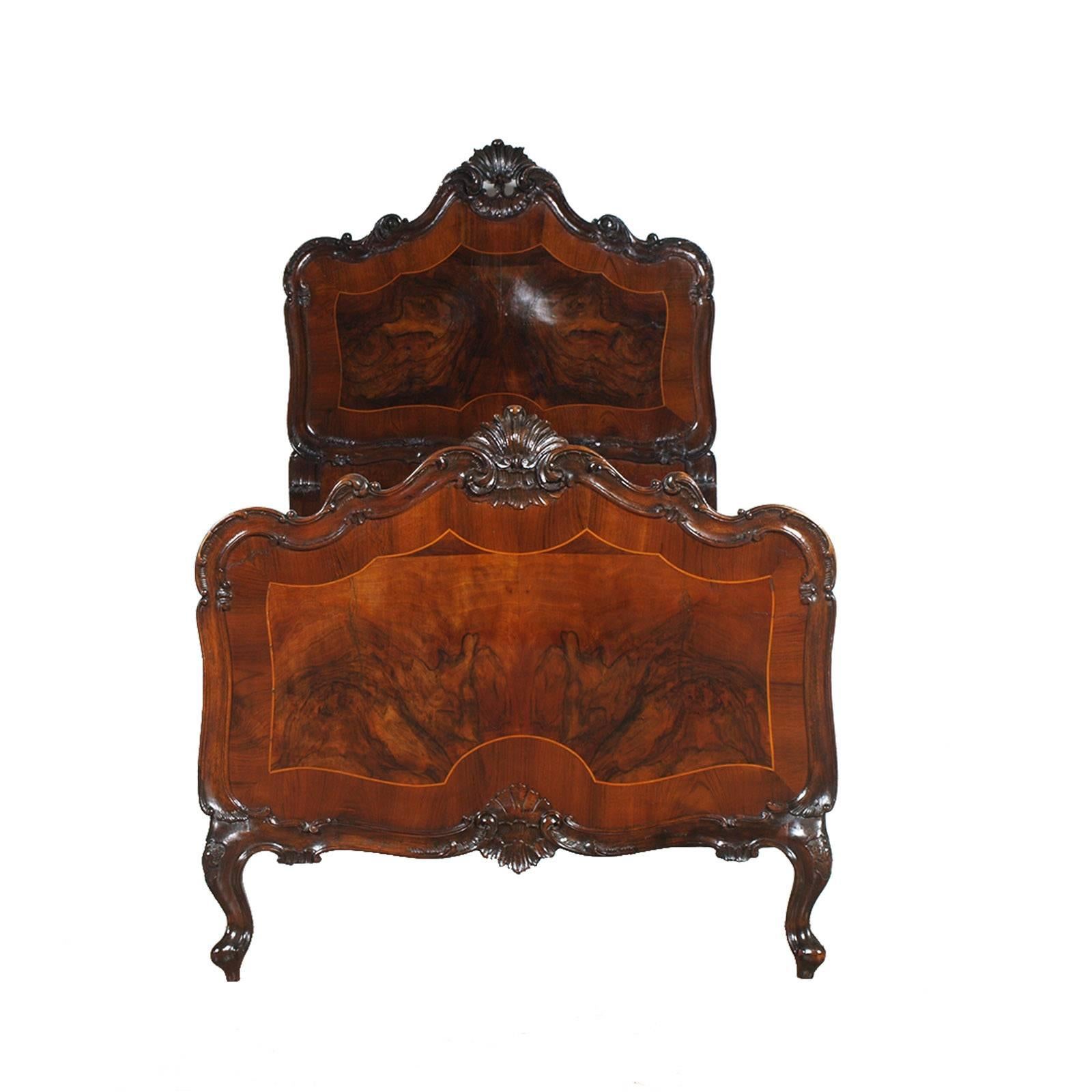 Baroque Revival 1920s Venetian Baroque Beds Hand-Carved Walnut, burl , by Testolini & Salviati For Sale