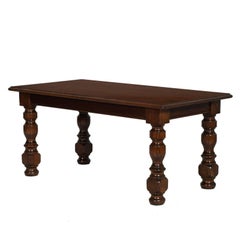 Early 20th Century Coffee Center Table Renaissance Tuscan in Walnut Wax Polished