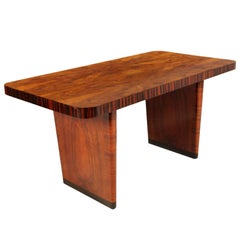Art Deco Desk Table, Gio Ponti design attributed, Walnut and Burl Walnut Applied