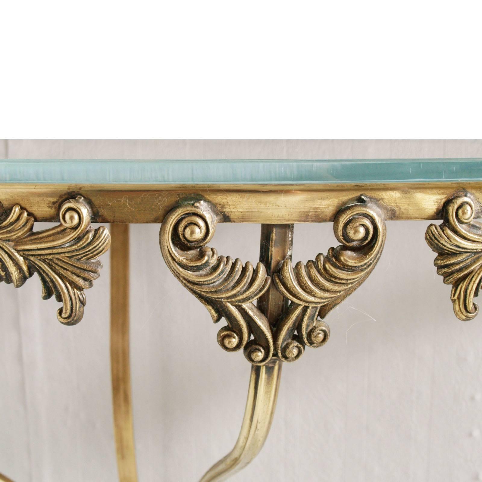 Italian Mid-Century Modern Console, Gilt Bronze and Cristal, Attributed to Colli Torino For Sale