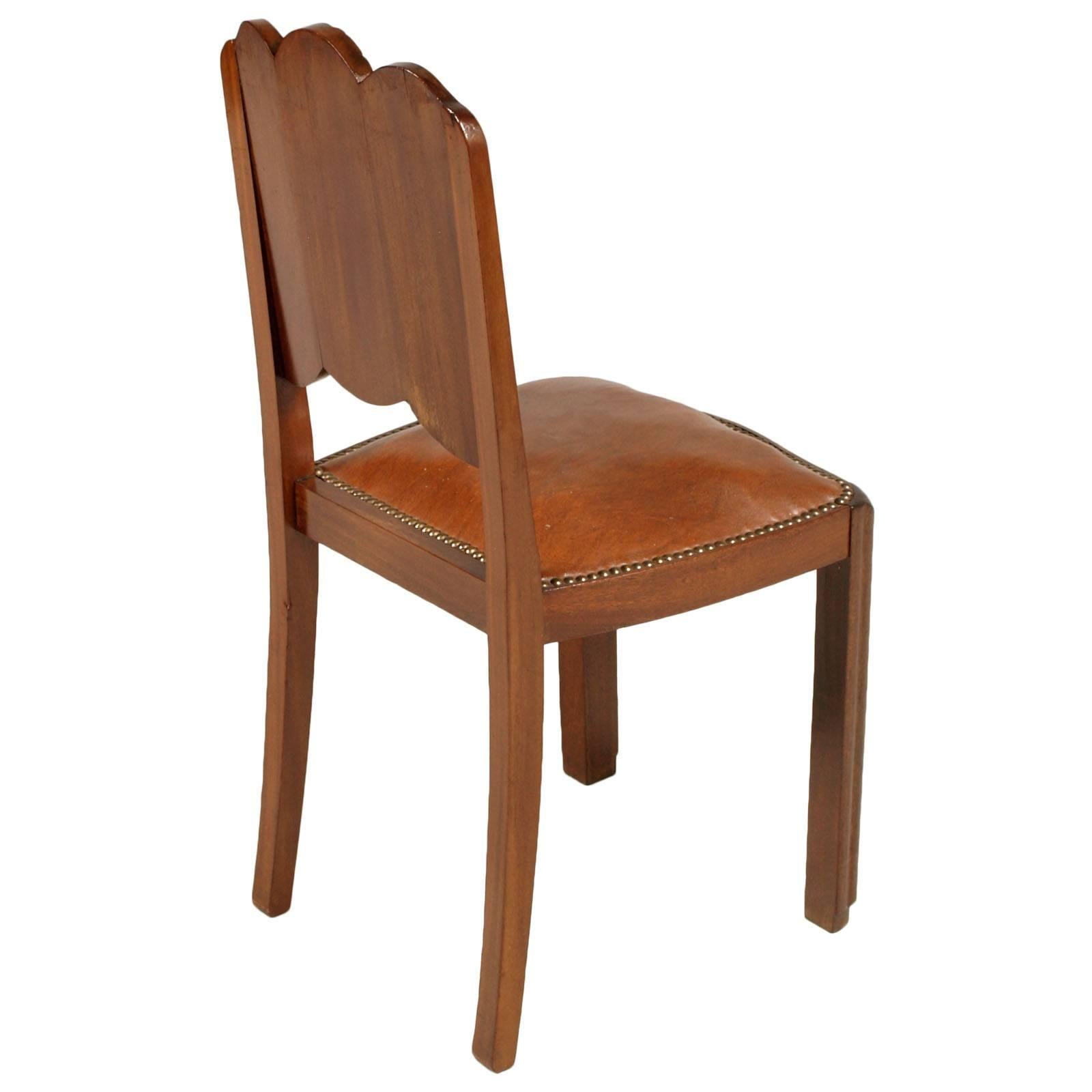 Early 20th Century French Art Nouveau Carved Mahogany Chair, Leatherette Seat In Good Condition For Sale In Vigonza, Padua