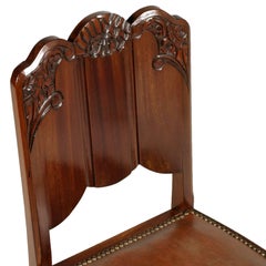 Early 20th Century French Art Nouveau Carved Mahogany Chair, Leatherette Seat