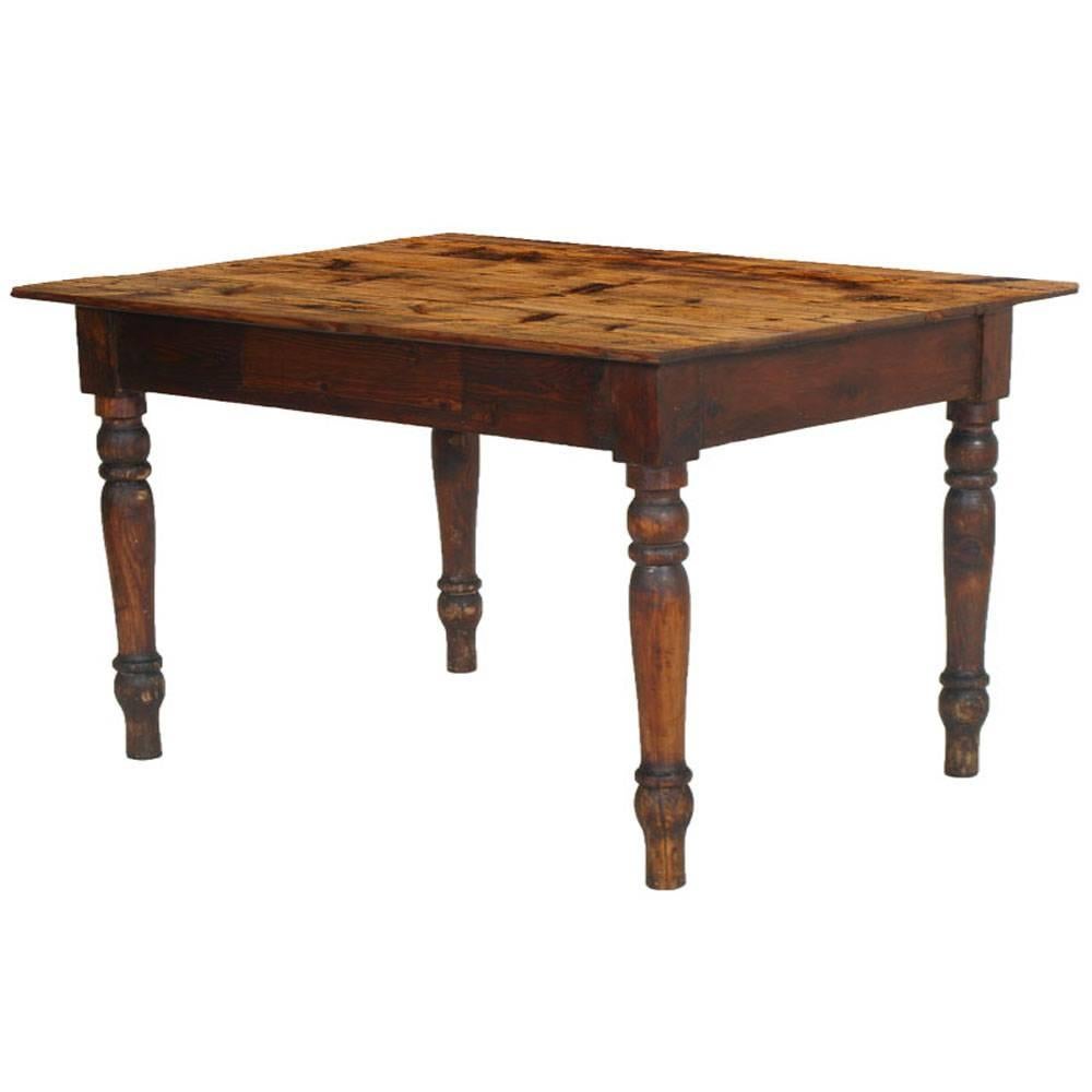 19th Century Italian Country Pine Farm Table Restored Polished to Wax