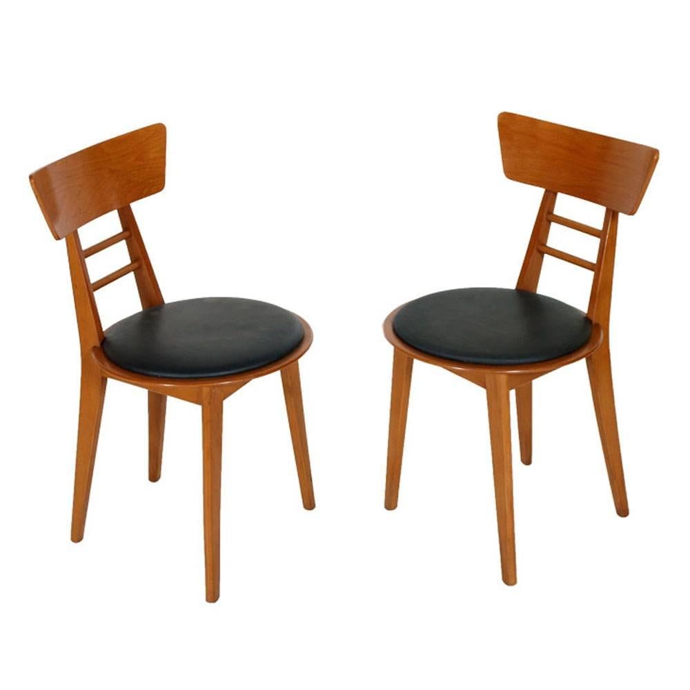 Mid-Century Modern Italian Three Chairs Jens Risom atributet Beechwood & Rubber