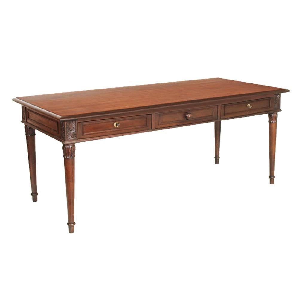 Early 20th Century Neoclassic Table or Writing Desk, Carved Walnut, wax polished