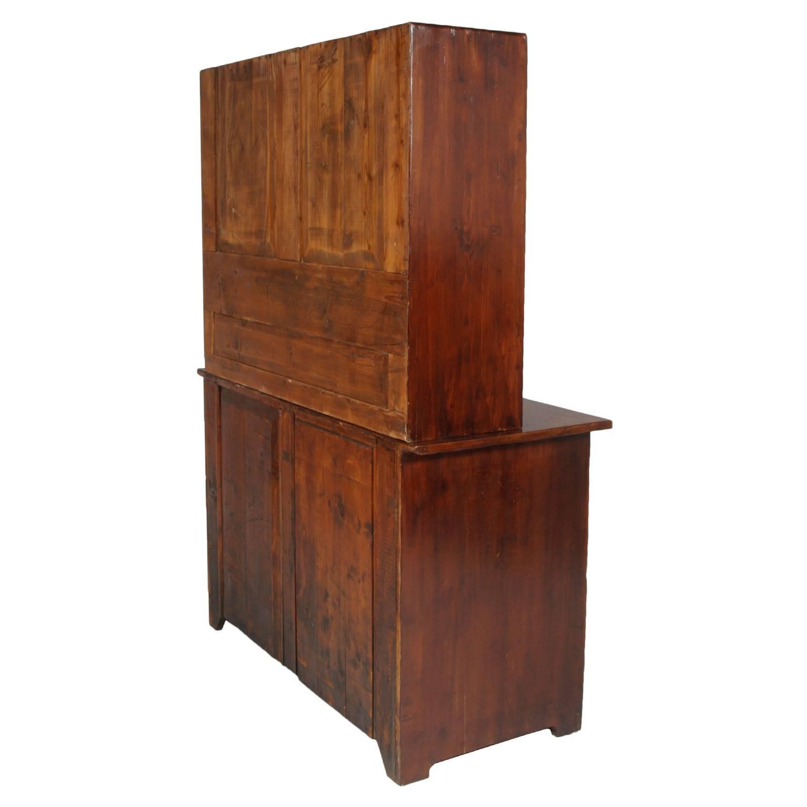 20th Century Art Deco Country Credenza Sideboard with Display Cabinet, Solid Fir Wax-Polished