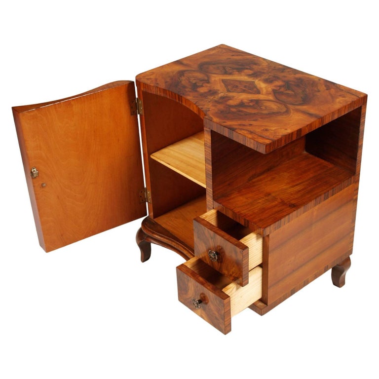1920s Art Deco Nightstands Cantù Production, Walnut and Burl Walnut Wax