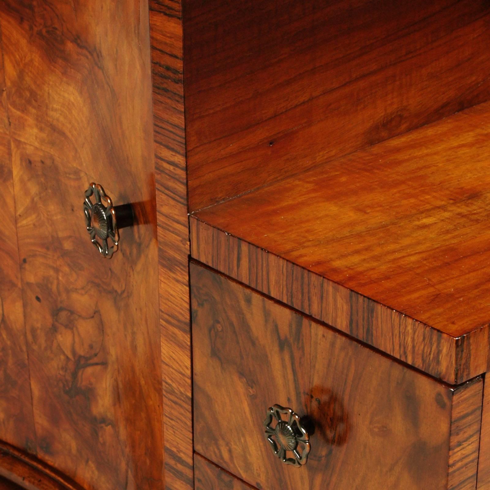 20th Century 1920s Art Deco Nightstands Cantù Production, Walnut and Burl Walnut Wax Polished