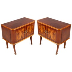 Used Midcentury Art Deco Nightstand Paolo Buffa Attributed Walnut Burl Inlaid Cantù