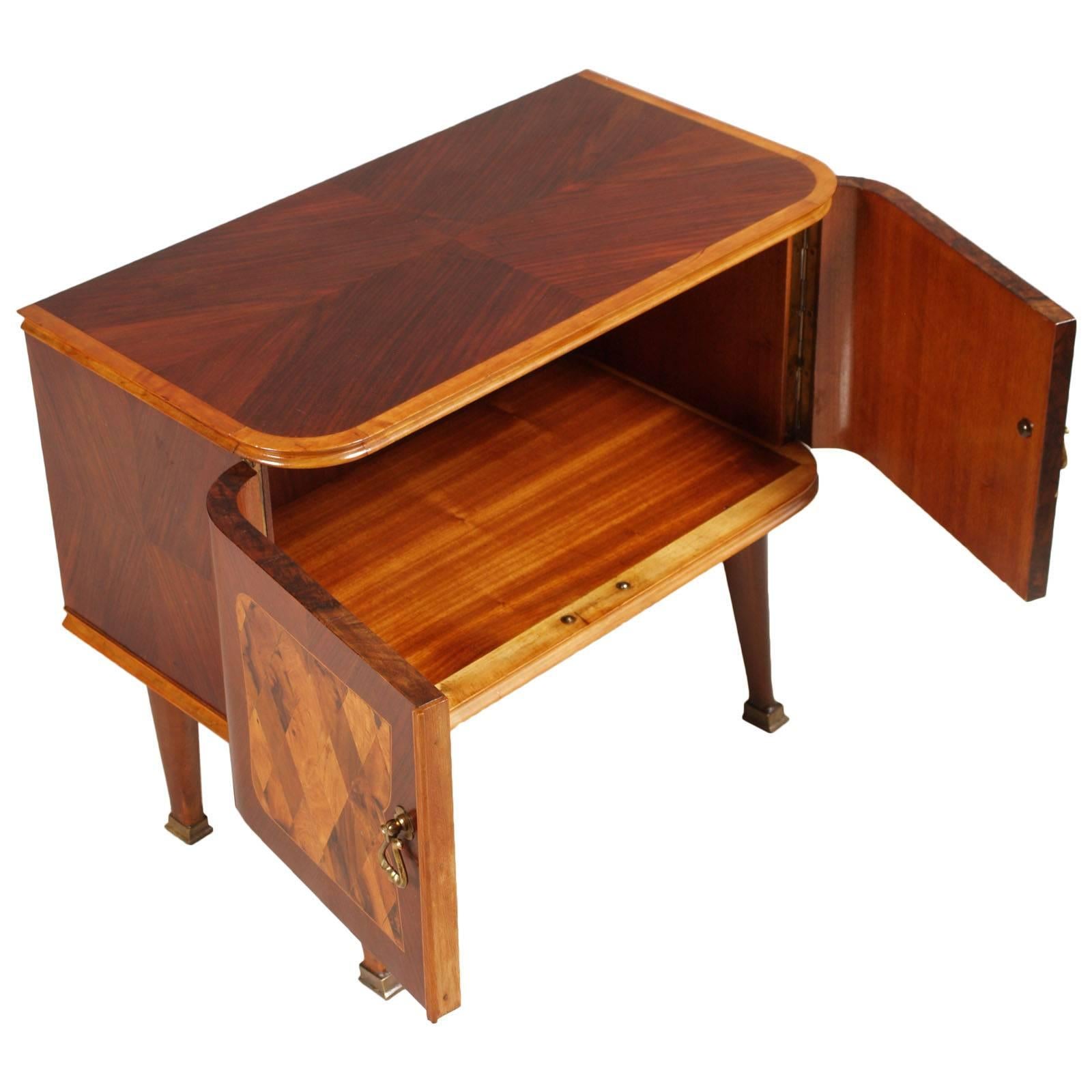 Italian Midcentury Art Deco Nightstand Paolo Buffa Attributed Walnut Burl Inlaid Cantù For Sale