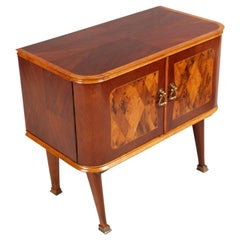 Midcentury Art Deco Nightstand Paolo Buffa Attributed Walnut Burl Inlaid Cantù
