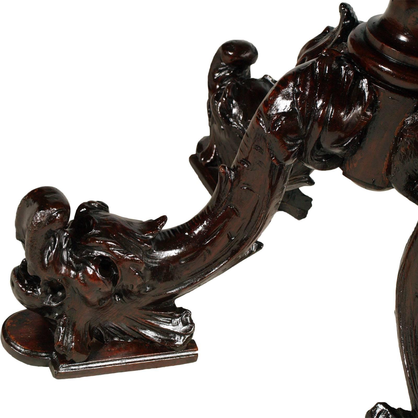 French Carved Oak Gothic Coffee Table Eugène Emmanuel Viollet-le-Duc Style, circa 1850 For Sale