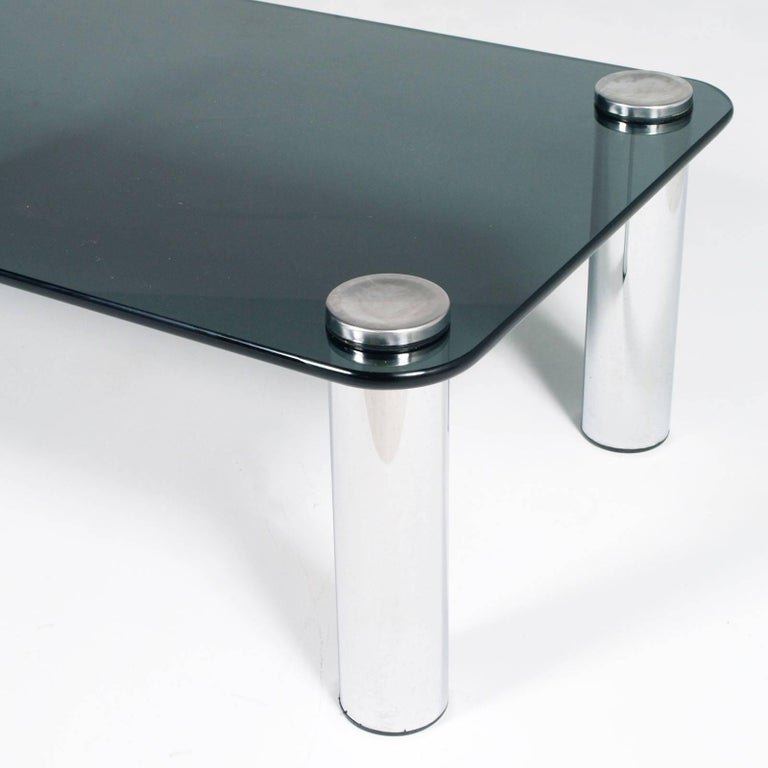 Italian Coffee Center Table by Marco Zanuso for Zanotta Chrome and Smoked Glass For Sale
