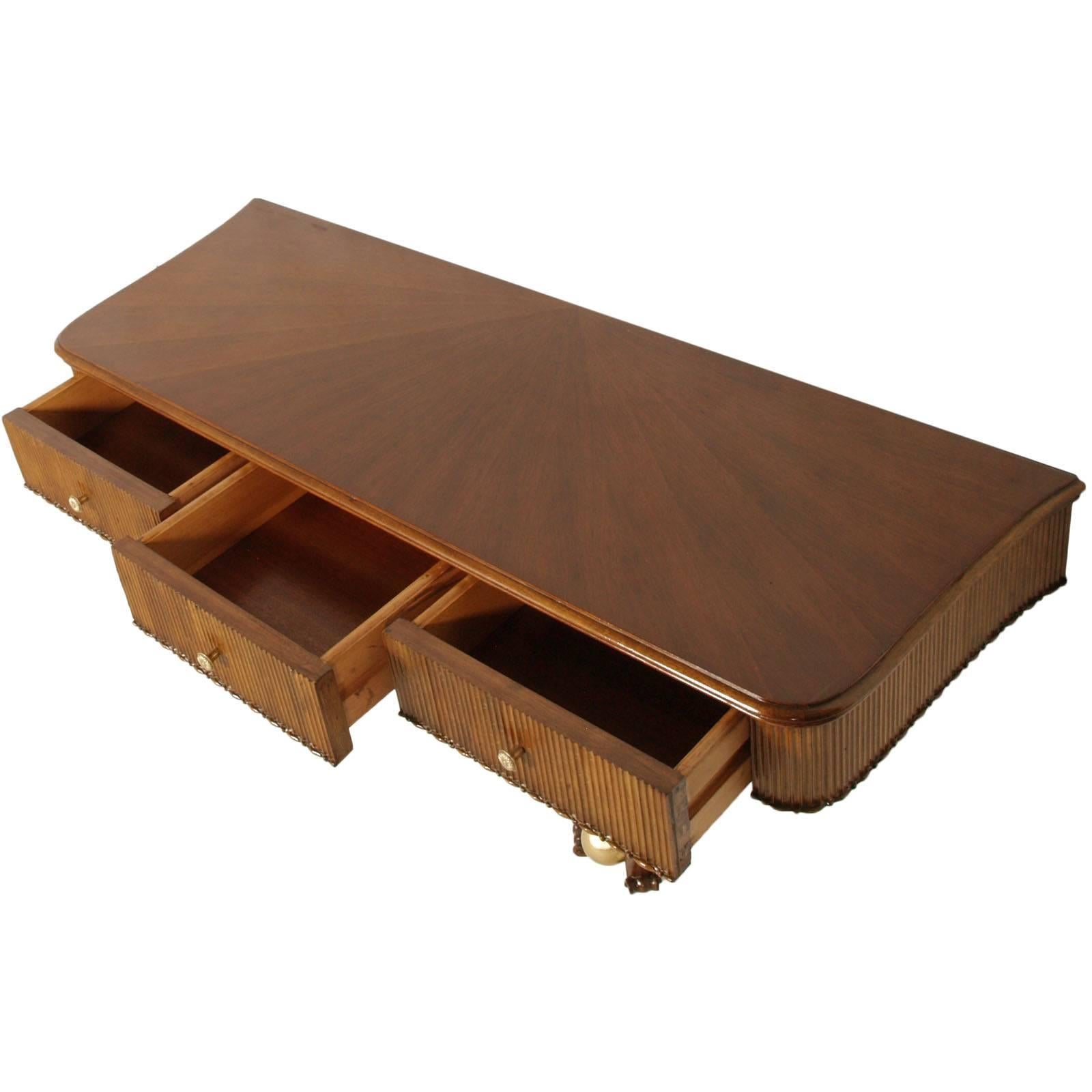 1940s Art Deco console table with three drawers by Osvaldo Borsani, in blond walnut wax-polished
Measures cm: H 90 x W 110 x D 38.