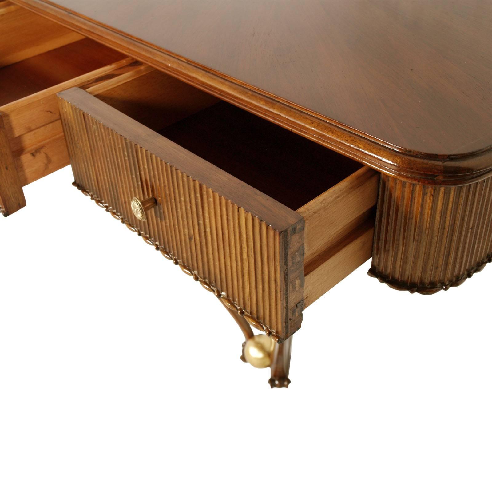 Italian 1940s Console Table Three Drawers by Osvaldo Borsani, Blond Walnut Wax-Polished