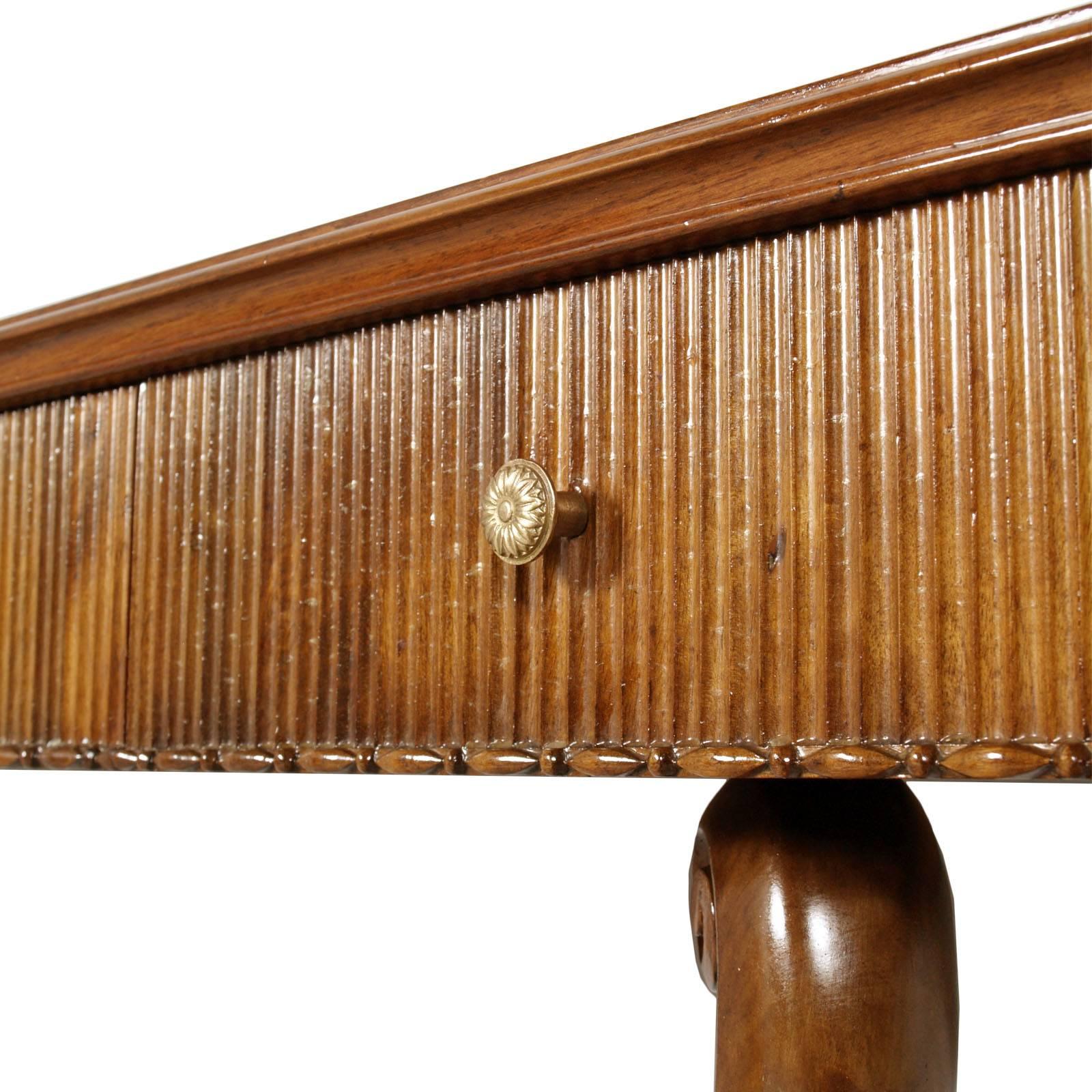 20th Century 1940s Console Table Three Drawers by Osvaldo Borsani, Blond Walnut Wax-Polished