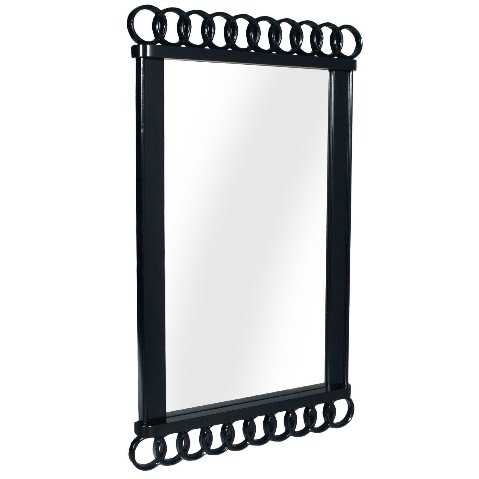 1930s Black Laquered Art Deco Mirror  Paolo Buffa attributed , Permanente Mobili