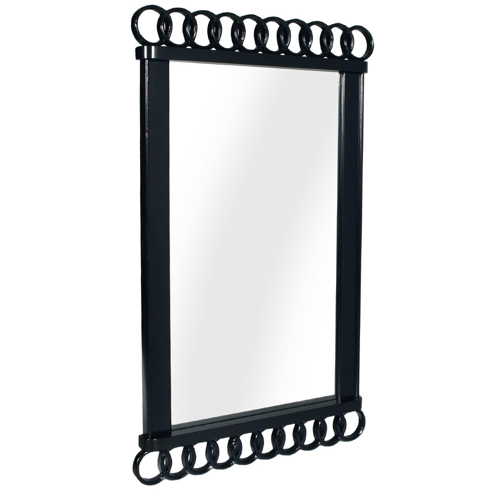 1930s Black Laquered Art Deco Mirror  Paolo Buffa attributed , Permanente Mobili