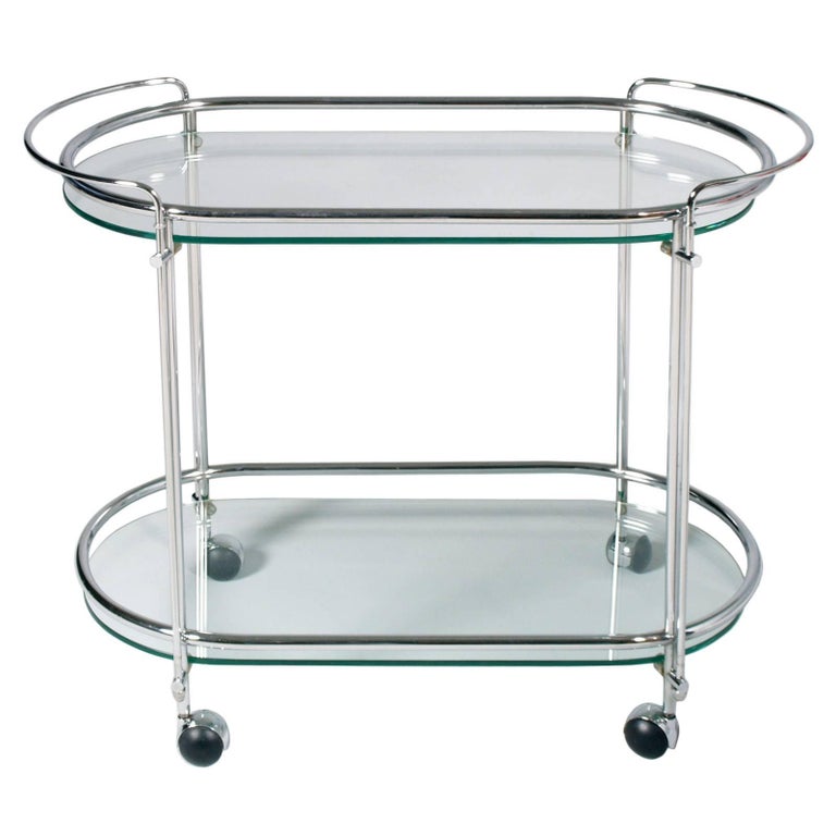 Midcentury Art Deco Brass Chrome and Cristal with Polished Edge Drinks Trolley For Sale at 1stdibs