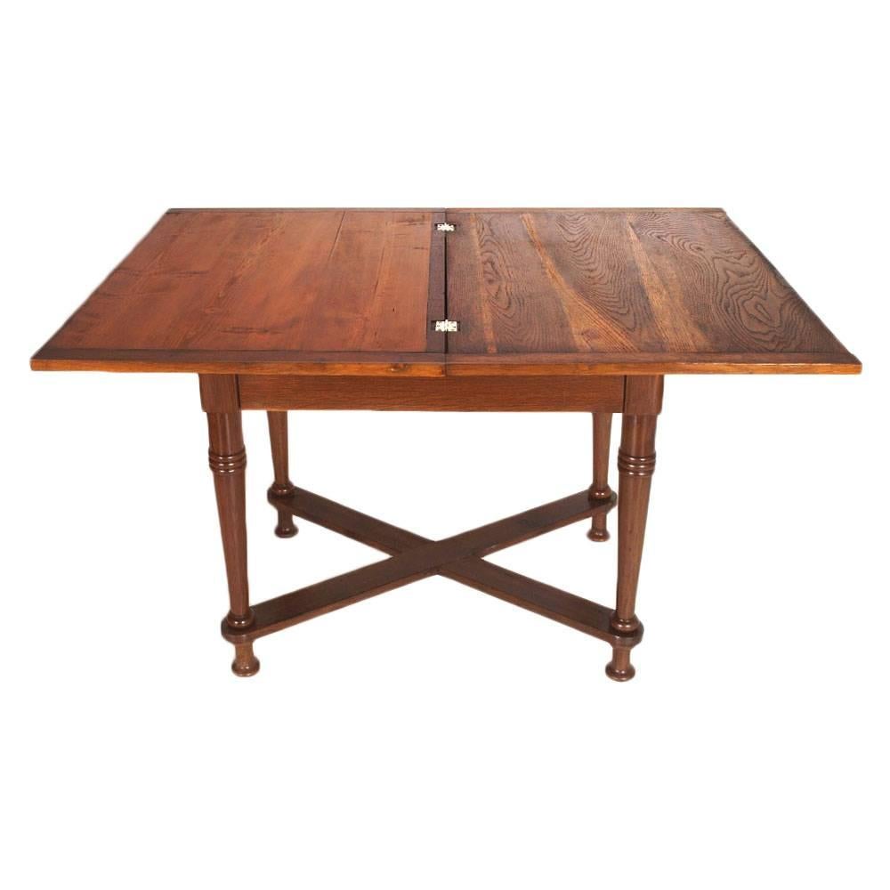 Austrian Late 19th Century Tyrolean Country Folding Table in Solid Oak Wood, Restored For Sale
