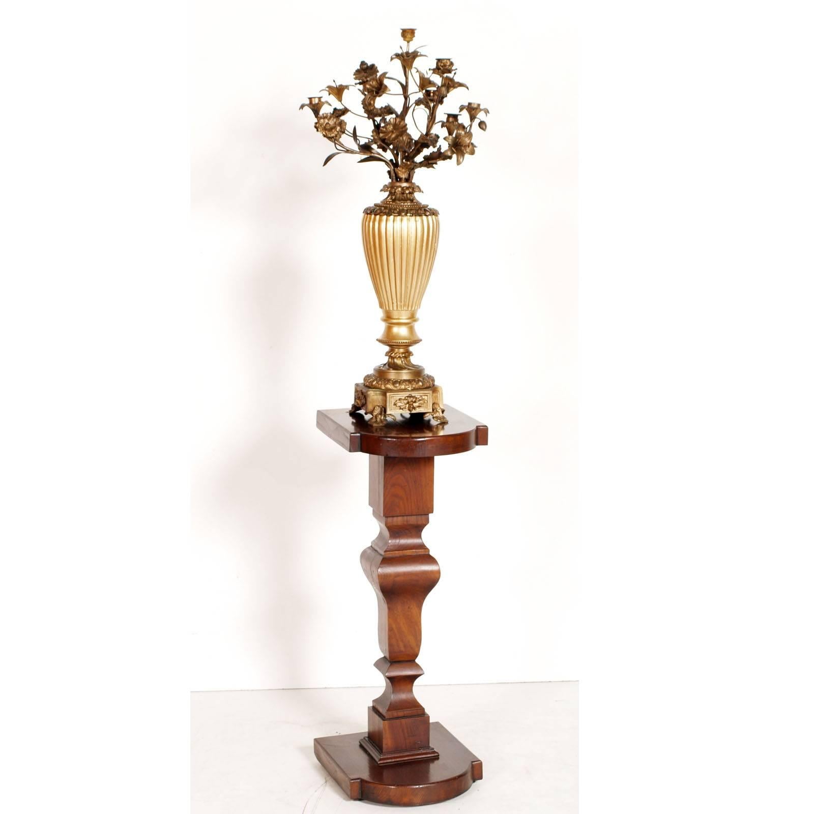 Gilt 18th Century Six Candle Candlestick Candelabrum in gilt Bronze & gilt walnut For Sale
