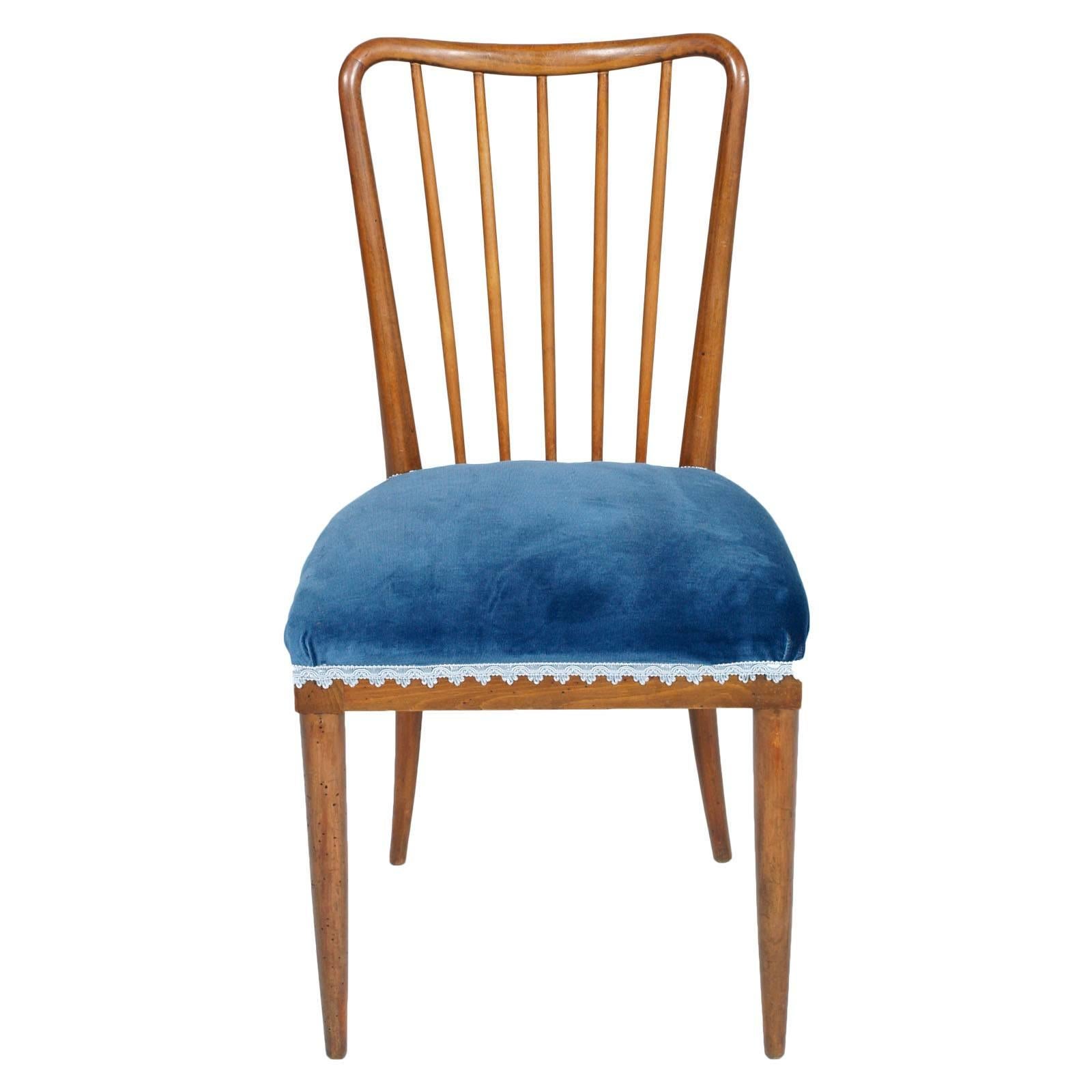 Italian Mid-Century Modern 1950s Paolo Buffa Side Chairs in Blond Walnut New Upholstery