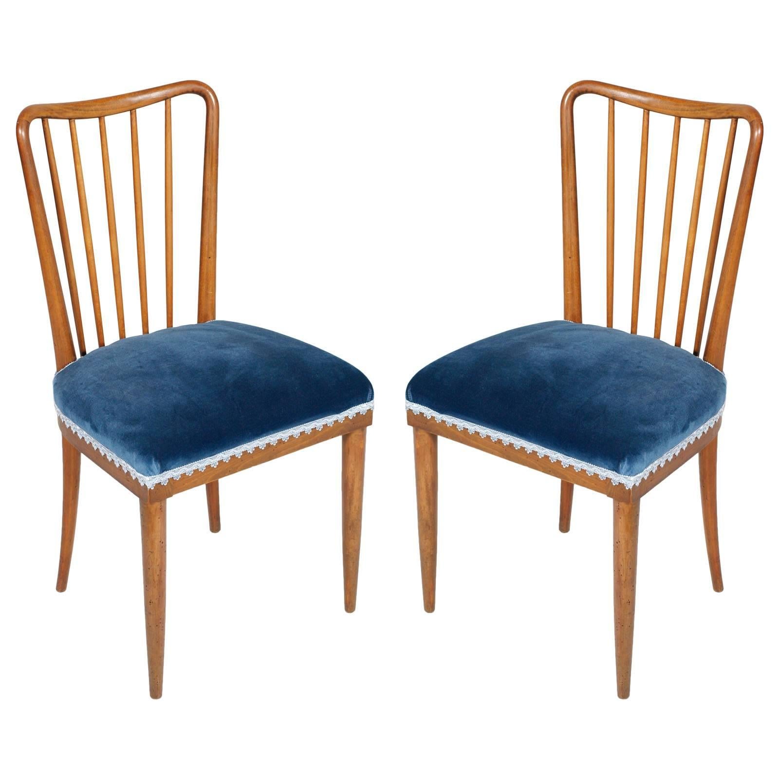 Mid-Century Modern 1950s Paolo Buffa Side Chairs in Blond Walnut New Upholstery