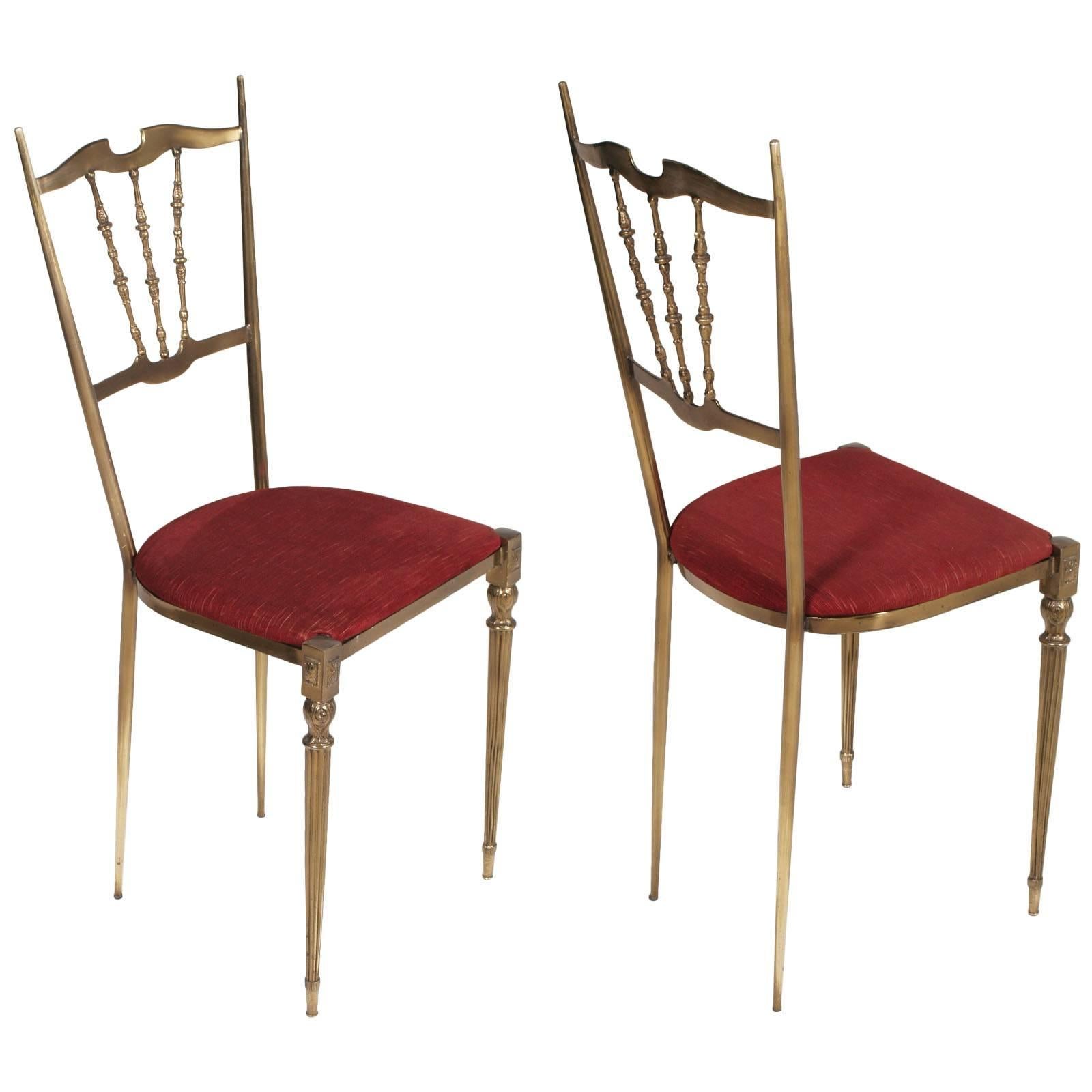 20th Century 1930s Italy Art Nouveau Brass Console, wall Mirror & side Chairs Gio Ponti Style For Sale