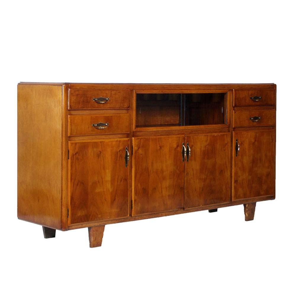 1940 Art Deco Italienisches Sideboard & Vitrinenschrank Gio Ponti Manner Blond Nussbaum (Art déco) im Angebot