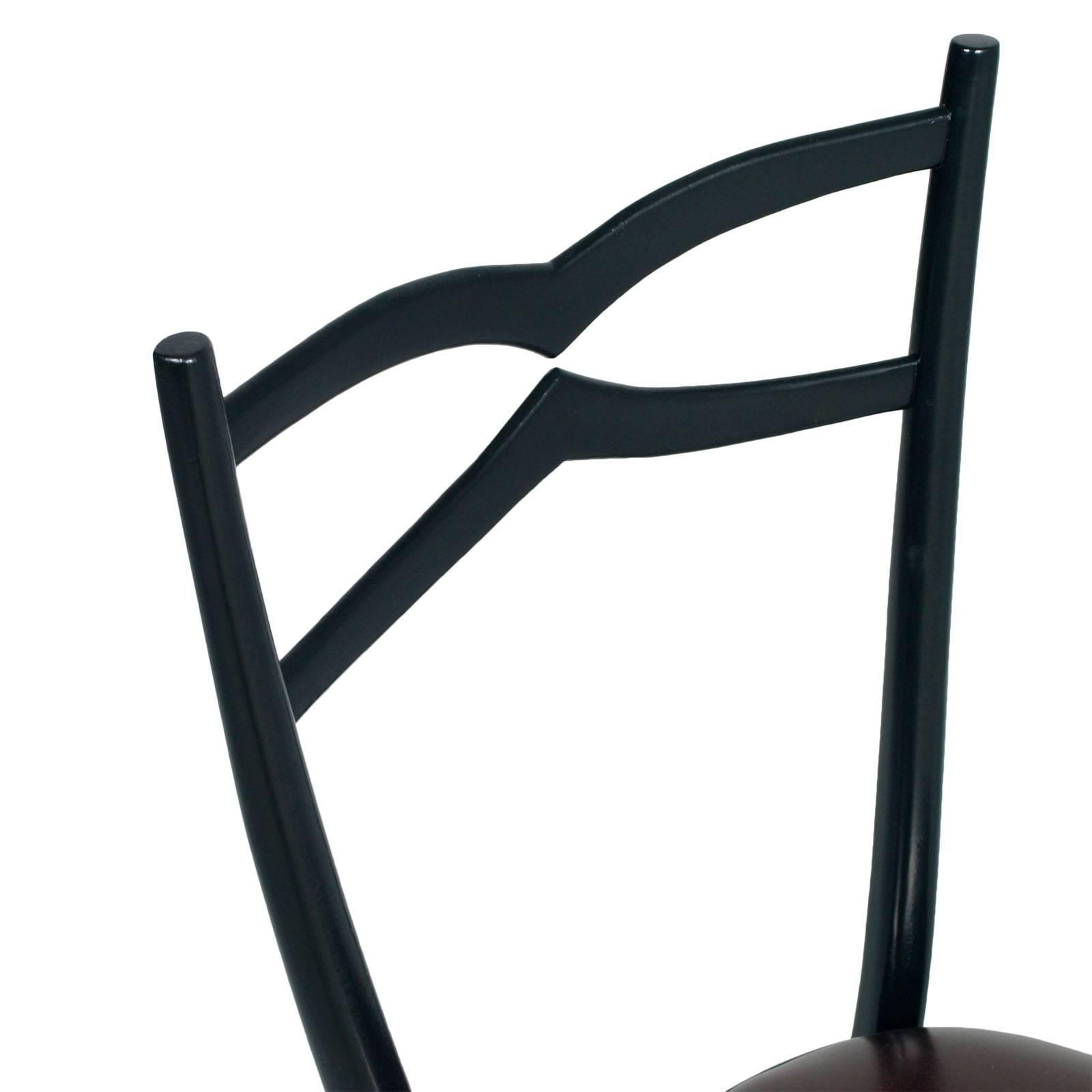 1940s Side Chairs Carlo di Carli Attributed Black Lacquered Walnut, Leatherete In Good Condition In Vigonza, Padua