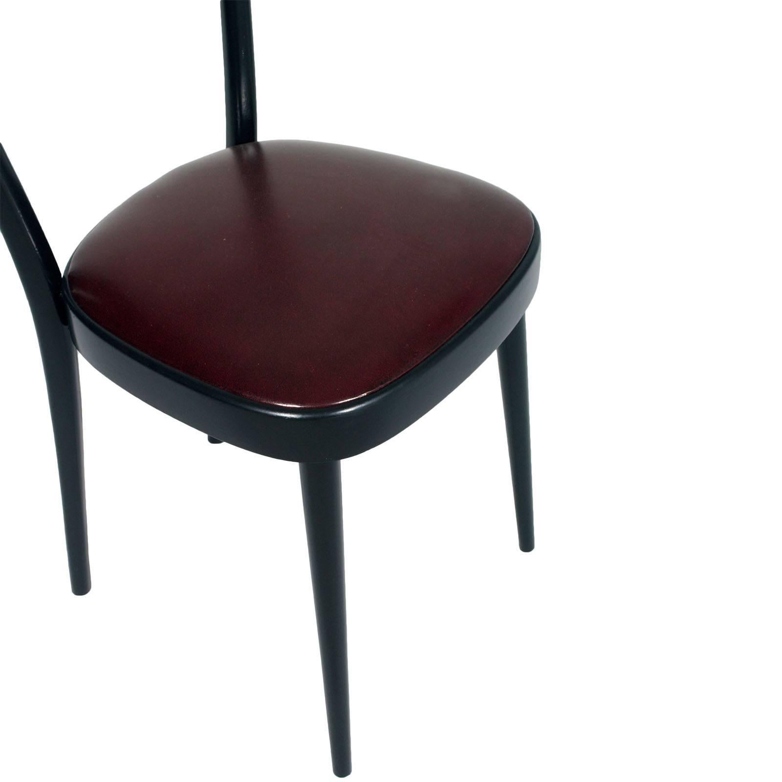 20th Century 1940s Side Chairs Carlo di Carli Attributed Black Lacquered Walnut, Leatherete