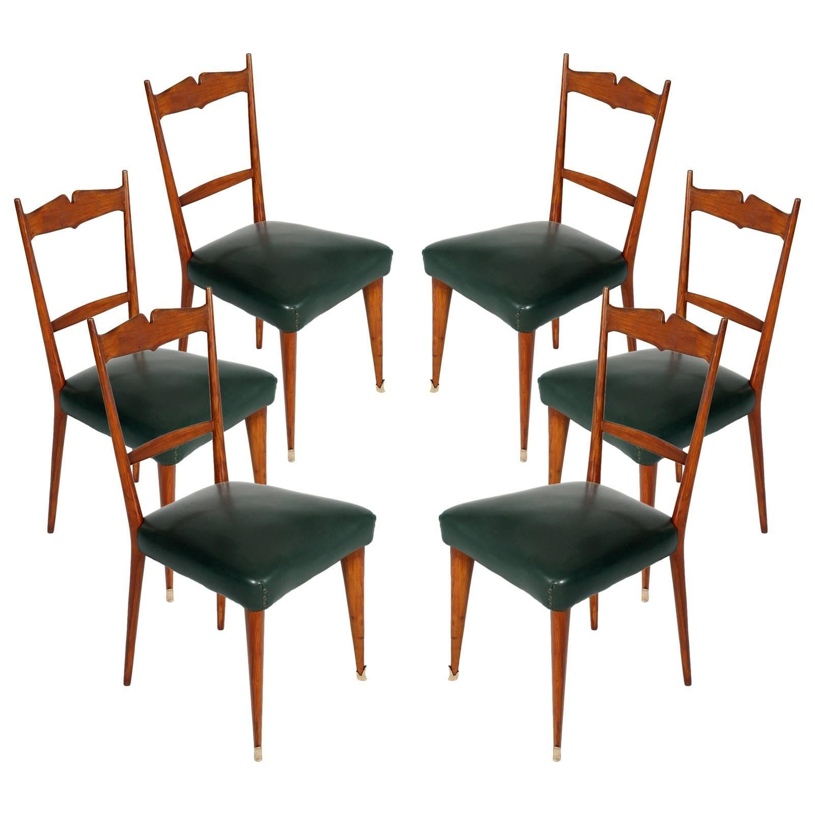 Italian Midcentury Six Chairs Ico and Luisa Parisi Attributed Cherrywood For Sale