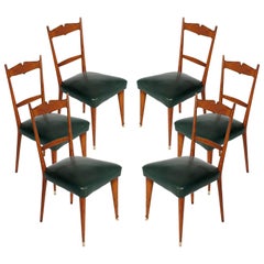 Vintage Italian Midcentury Six Chairs Ico and Luisa Parisi Attributed Cherrywood