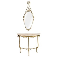 Gilt Bronze Venetian Console & Mirror, Marble Top, Vincenzo Cadorin Attributed