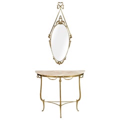 Gilt Bronze Venetian Console & Mirror, Marble Top, Vincenzo Cadorin Attributed