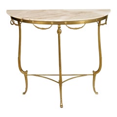 Gilt Bronze Venetian Console & Mirror, Marble Top, Vincenzo Cadorin Attributed