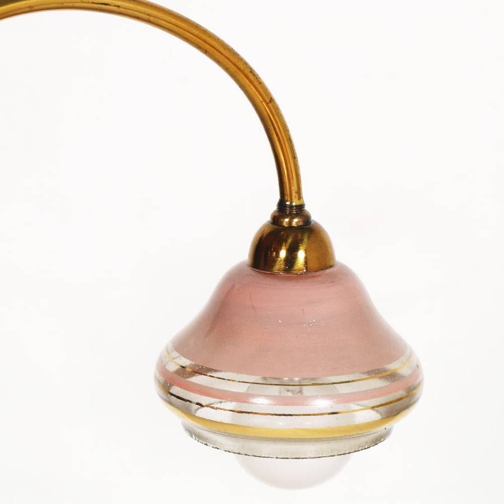 20th Century Mid-Century Modern Art Deco Three Lights Chandelier Gilt Brass and Murano Glass