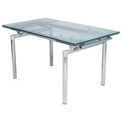 Retro Italian Chromed Glass Extensible Tecno Table, by Tecno  , Le Corbusier Style