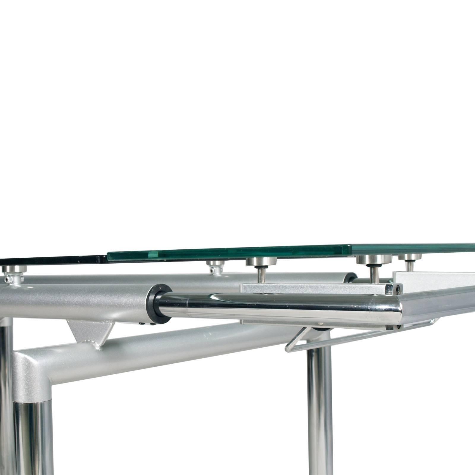 Galvanized Italian Chromed Glass Extensible Tecno Table, by Tecno  , Le Corbusier Style For Sale