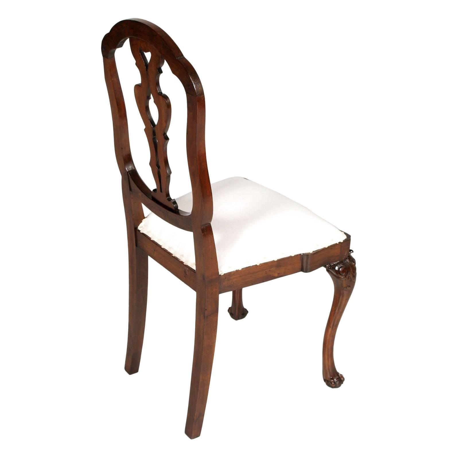 Hand-Carved 19th Century Venetian Six Chippendale Chairs in hand-carved Walnut Restored  For Sale