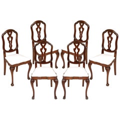 19th Century Venetian Six Chippendale Chairs in hand-carved Walnut Restored 