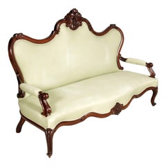 1800s Venetian Sofa Valentino Besarel Attributet, Hand-Carved Walnut