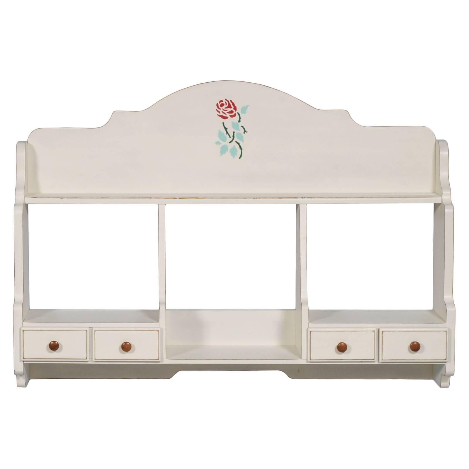 1940s, Italian Plate Rack, kitchen Shelf, dresser 4 Drawers, painted, decoratet For Sale