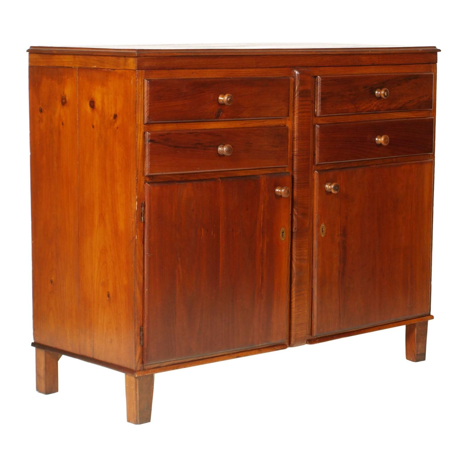 Late 19th Century Italy Credenza Sideboard, Solid Walnut , Wax Polished For Sale