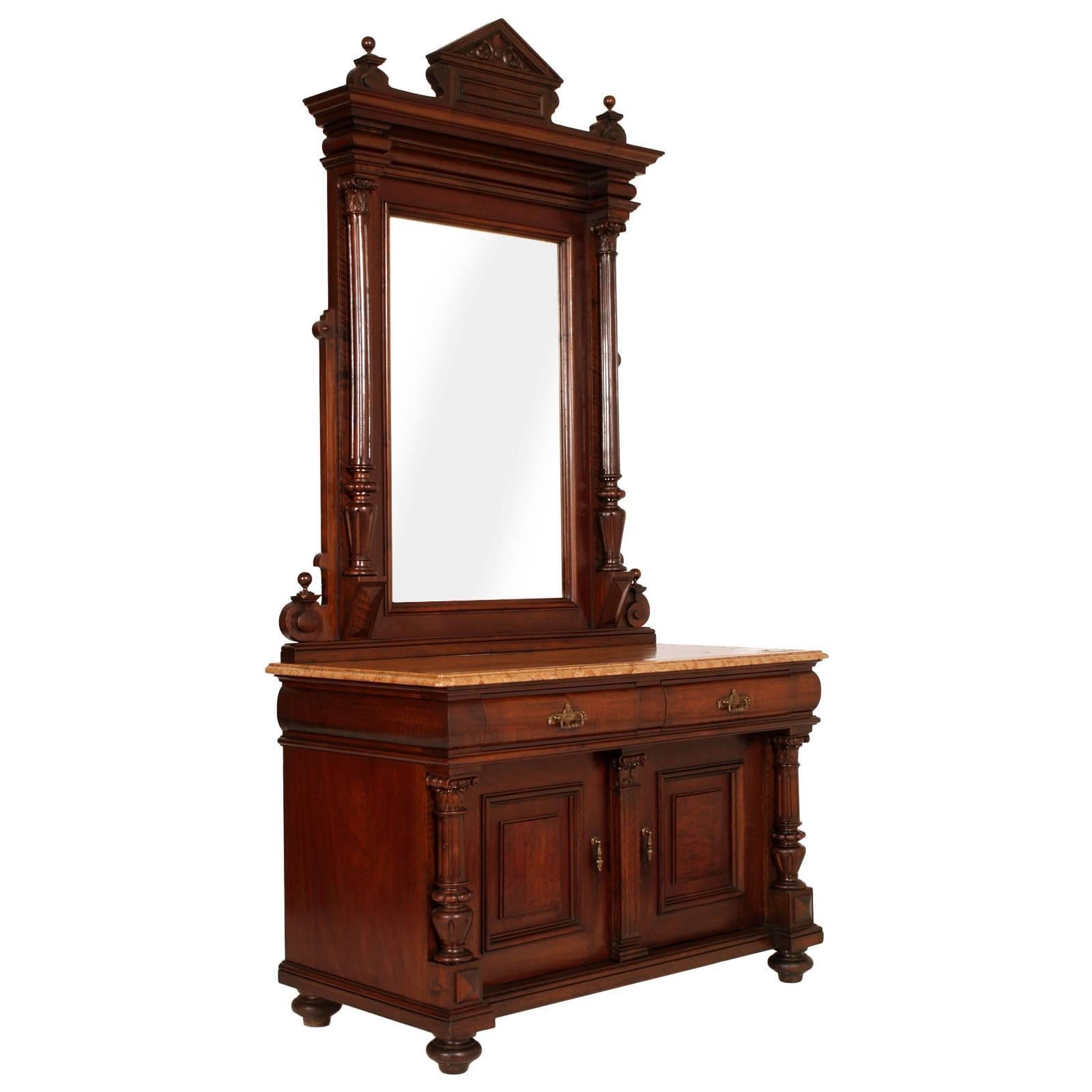 19th Century Italian Umbertino Vanity Mirrored Dressing Table in Walnut  For Sale