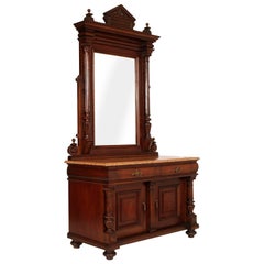 19th Century Italian Umbertino Vanity Mirrored Dressing Table in Walnut 